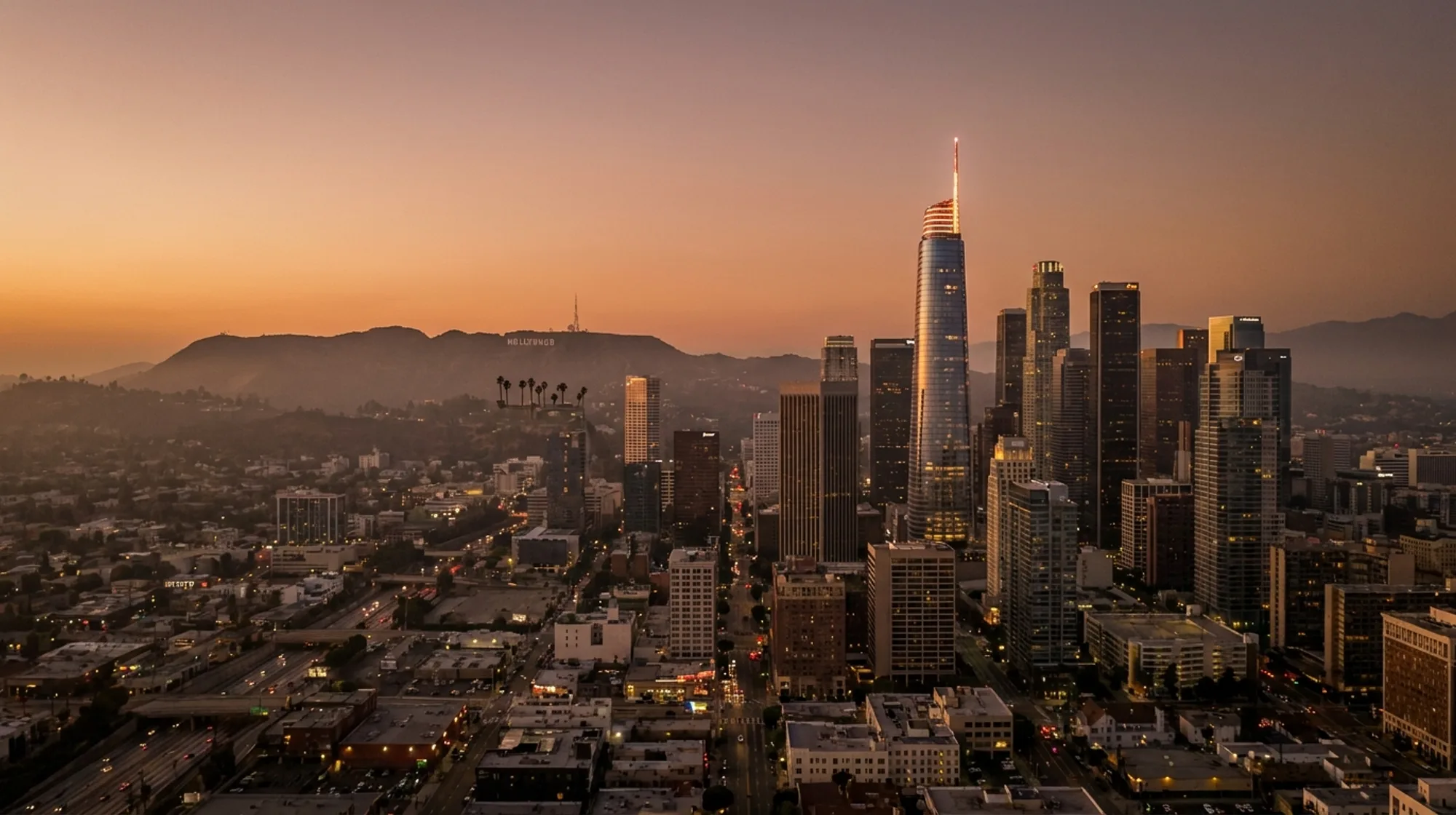 Los Angeles skyline at dusk
