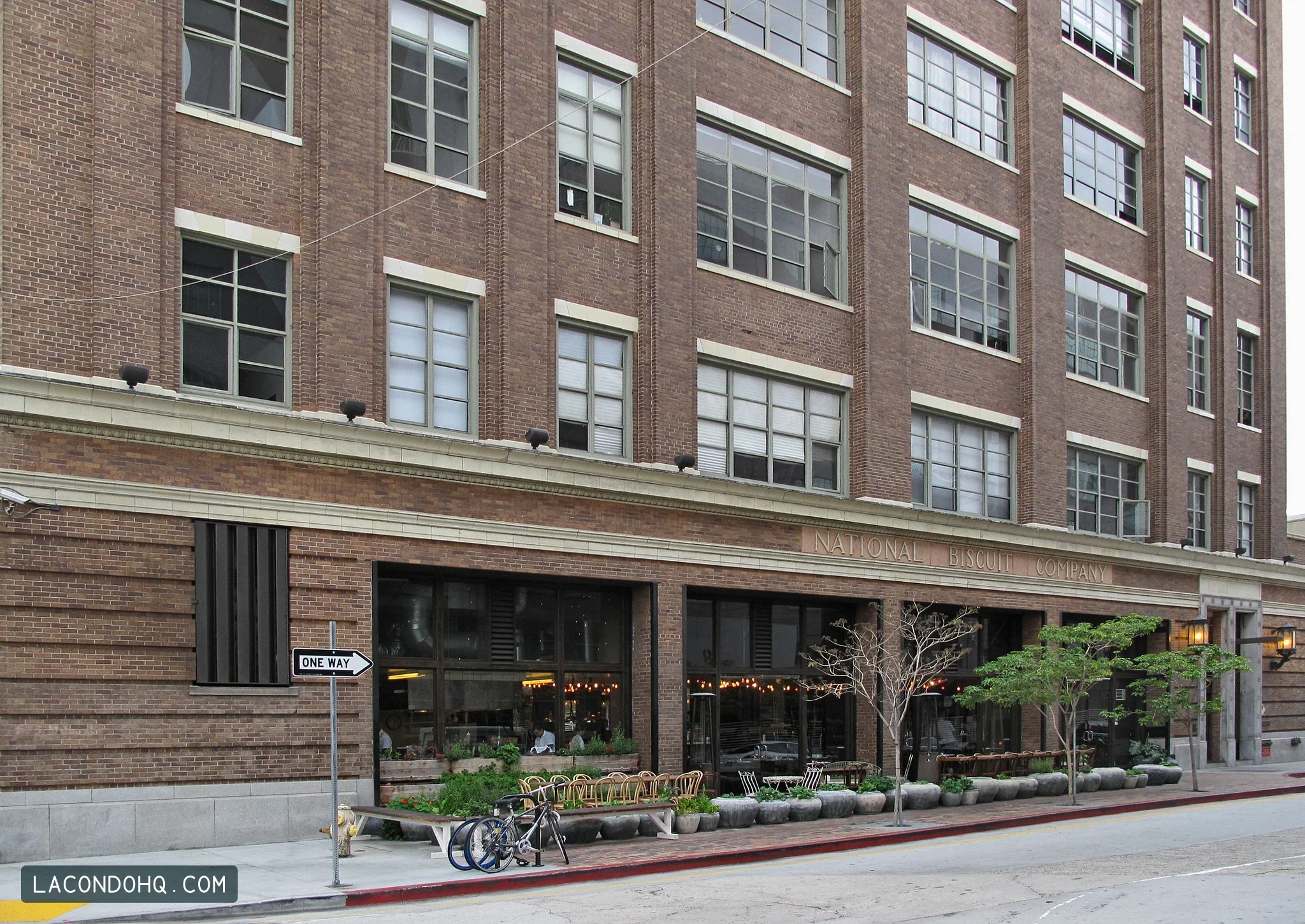National Biscuit Company lettering, brick facade and windows at Biscuit Company Lofts, photographed May 2012.